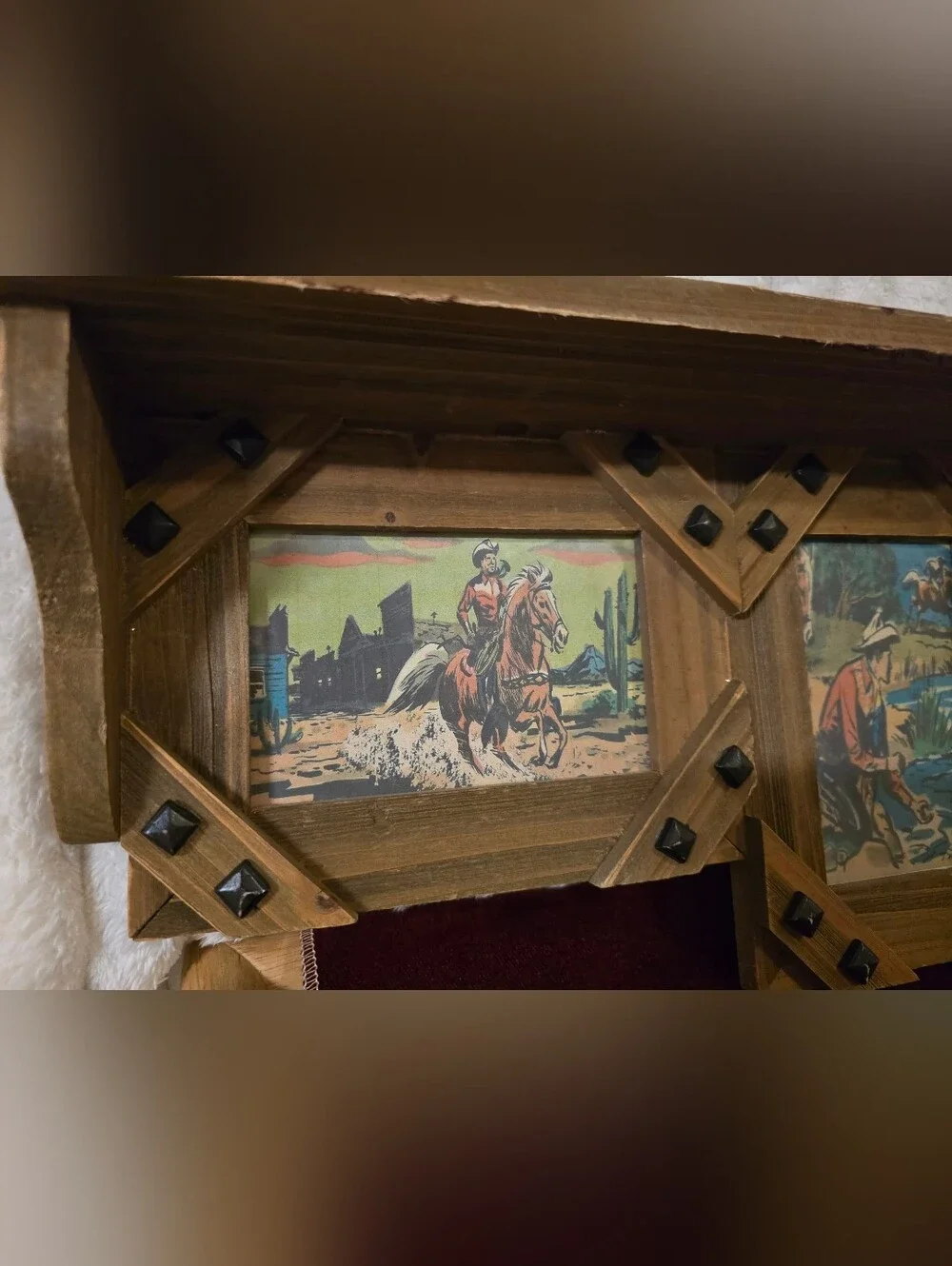 Vintage Style Rustic Wooden Cowboy Shadow Box Wall Shelf 26